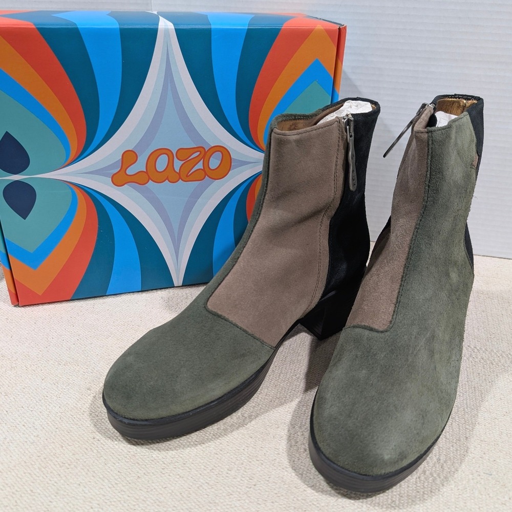 Lazo Luna Colorblock Suede Ankle Boots Brown Green Black 9.5 Avant Garde Fall